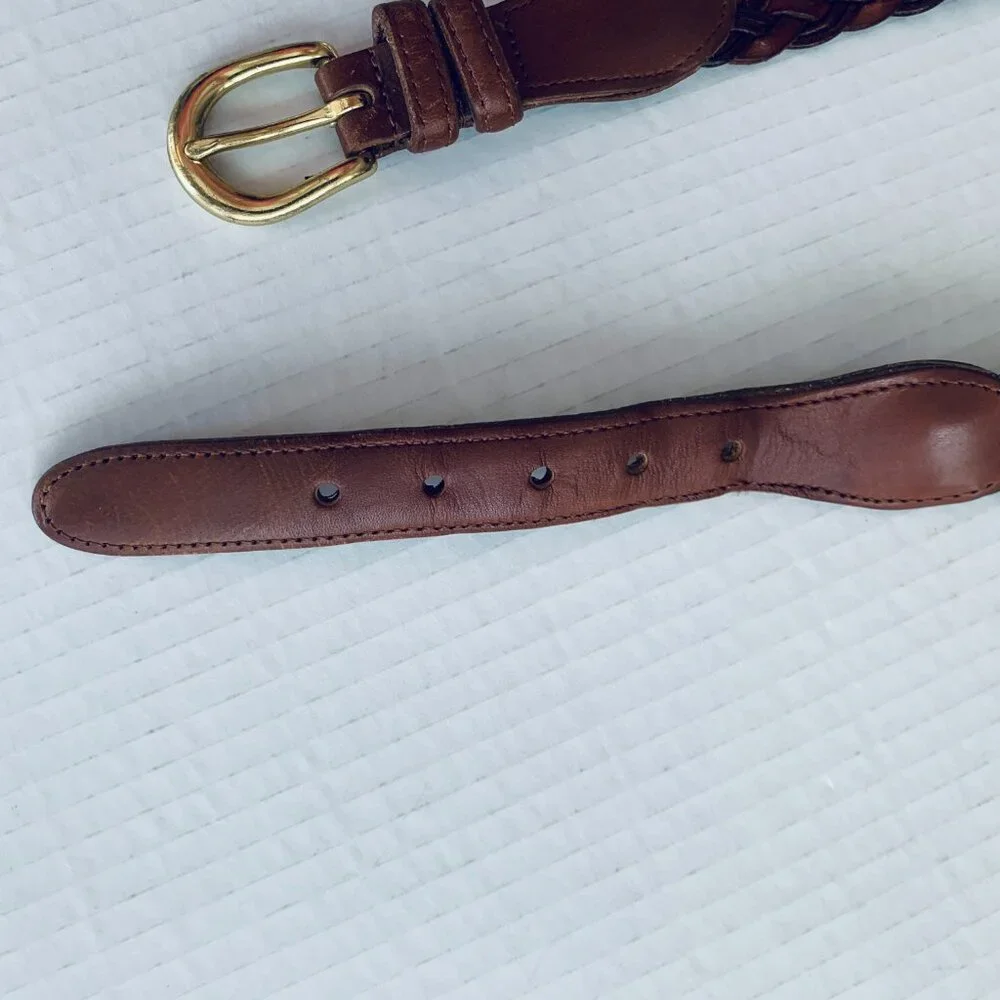 COACH BELT Braided Two Tone Brown Leather Sz 36
